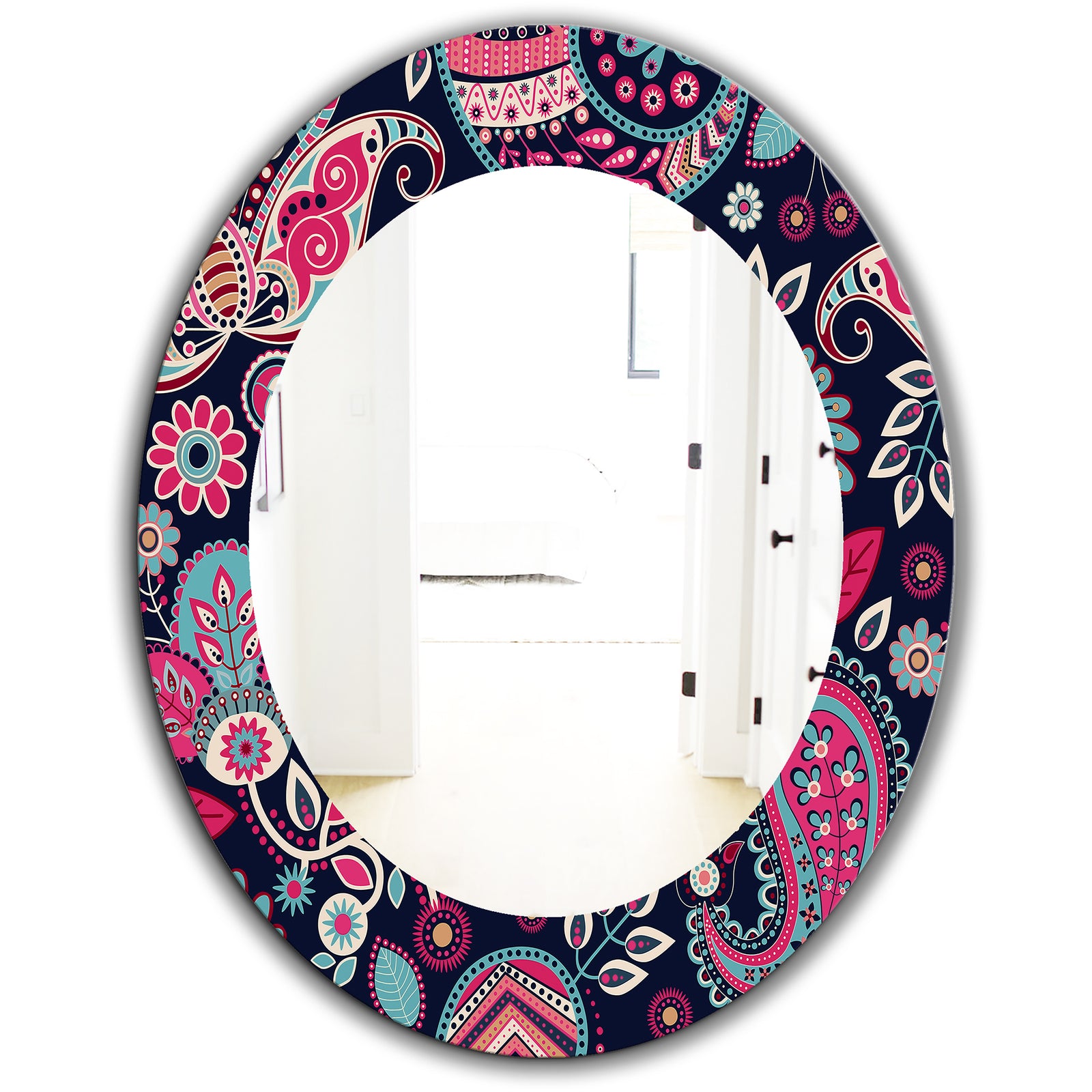 Obsidian Bloom 18 - Bohemian and Eclectic Mirror - Oval or Round Wall Mirror