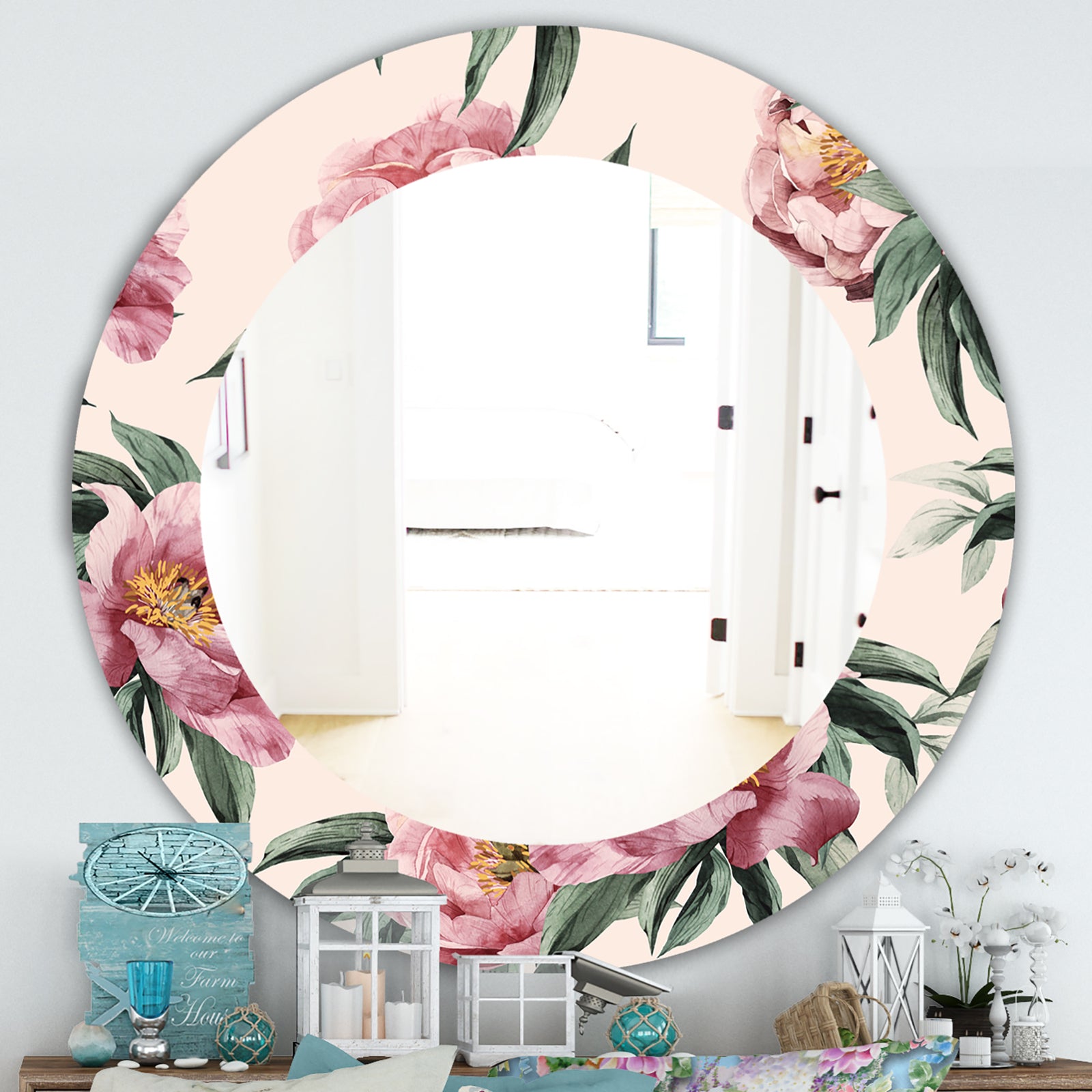 Pink Blossom 40 - Traditional Mirror - Oval or Round Wall Mirror