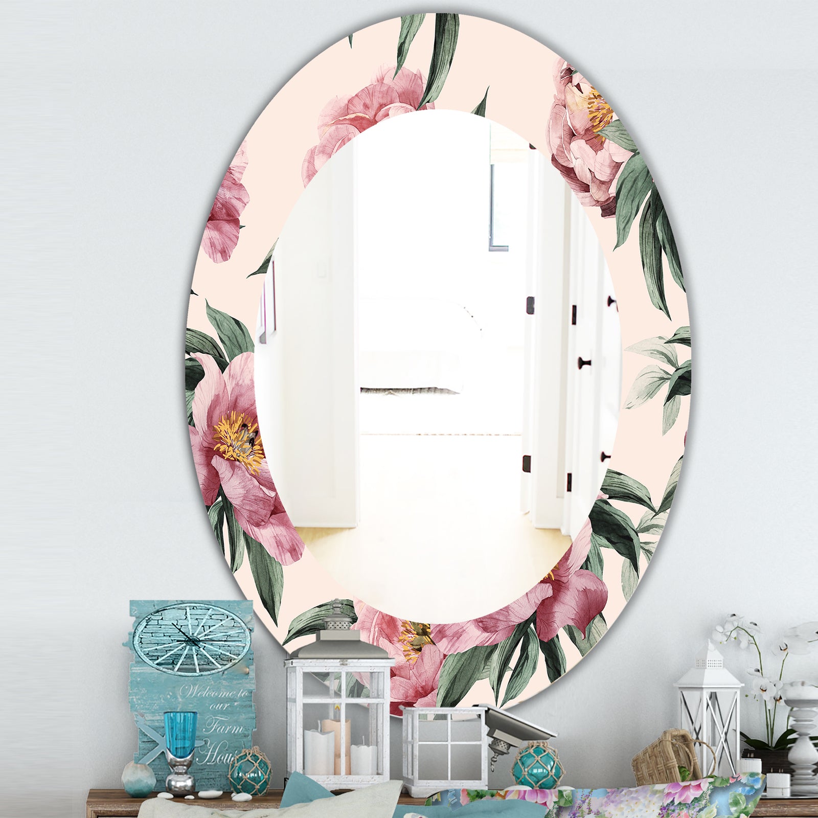 Pink Blossom 40 - Traditional Mirror - Oval or Round Wall Mirror