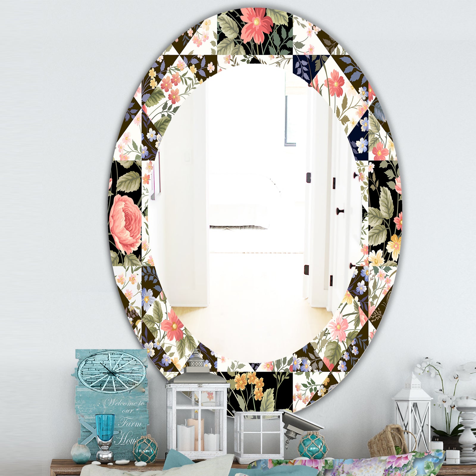Obsidian Bloom 22 - Traditional Mirror - Oval or Round Wall Mirror