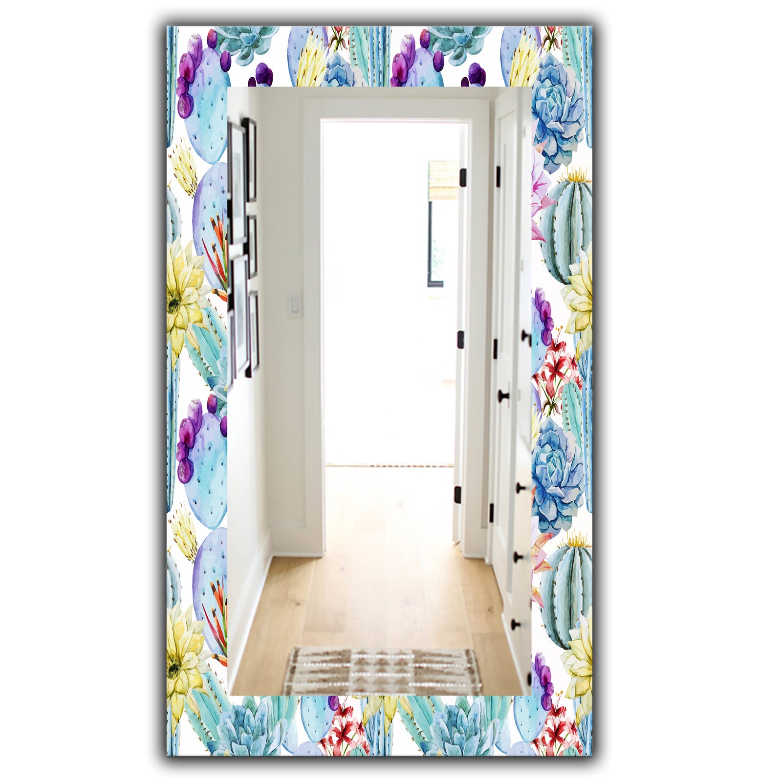 Blossoming Cactus With Tropical Flower - Bohemian and Eclectic Mirror - Vanity Mirror