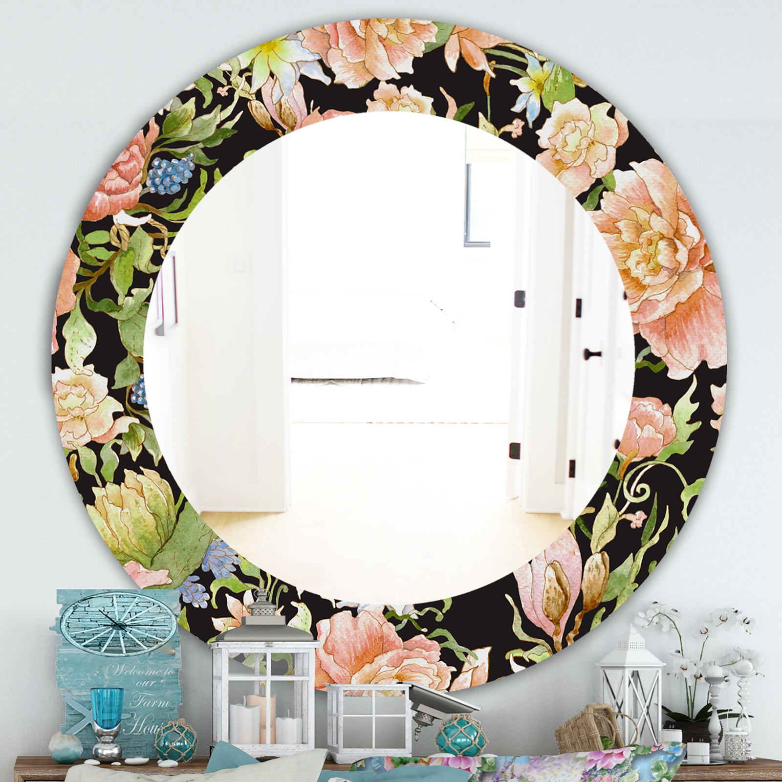 Obsidian Bloom 24 - Traditional Mirror - Oval or Round Wall Mirror