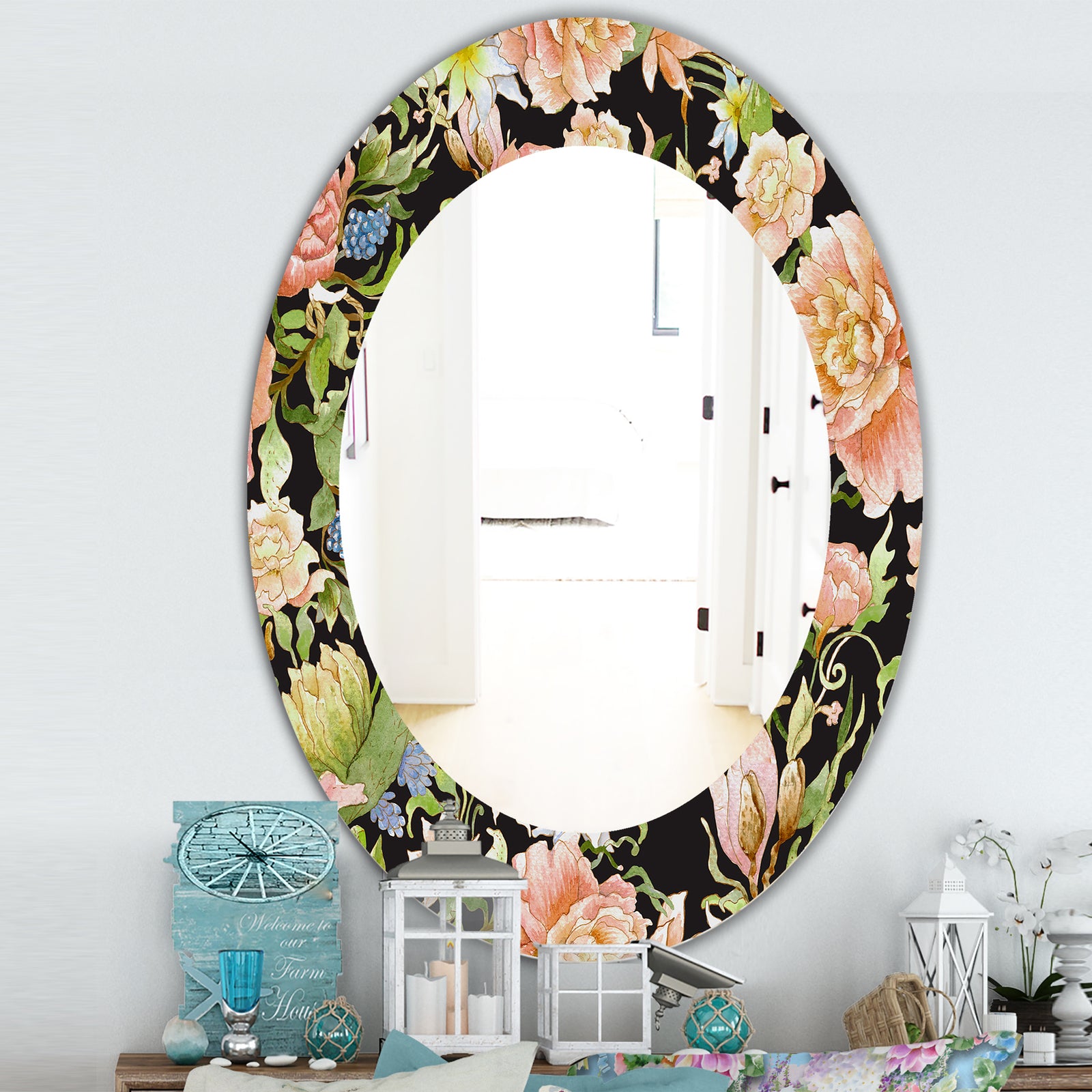 Obsidian Bloom 24 - Traditional Mirror - Oval or Round Wall Mirror