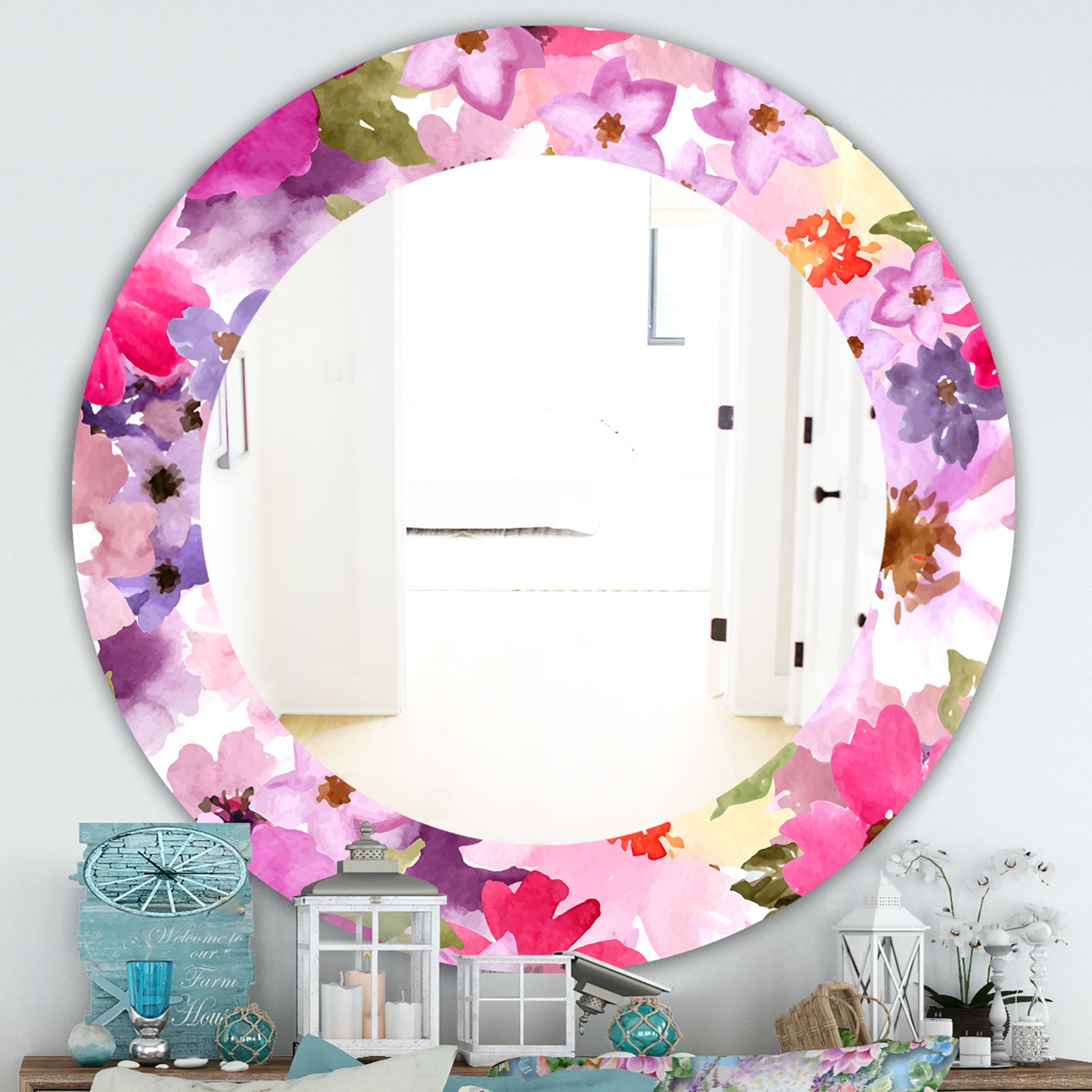 Pink Blossom 44 - Traditional Mirror - Oval or Round Wall Mirror