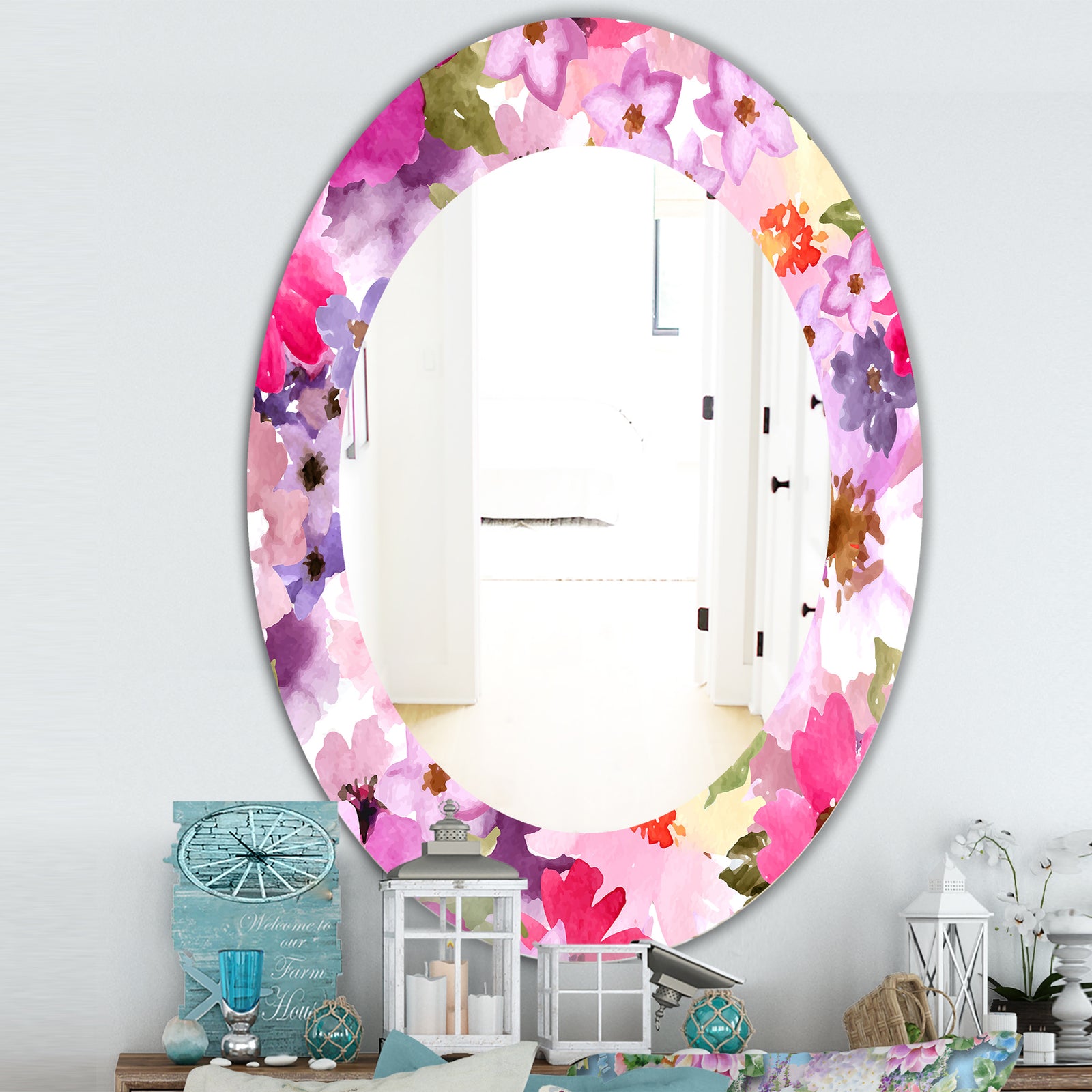 Pink Blossom 44 - Traditional Mirror - Oval or Round Wall Mirror