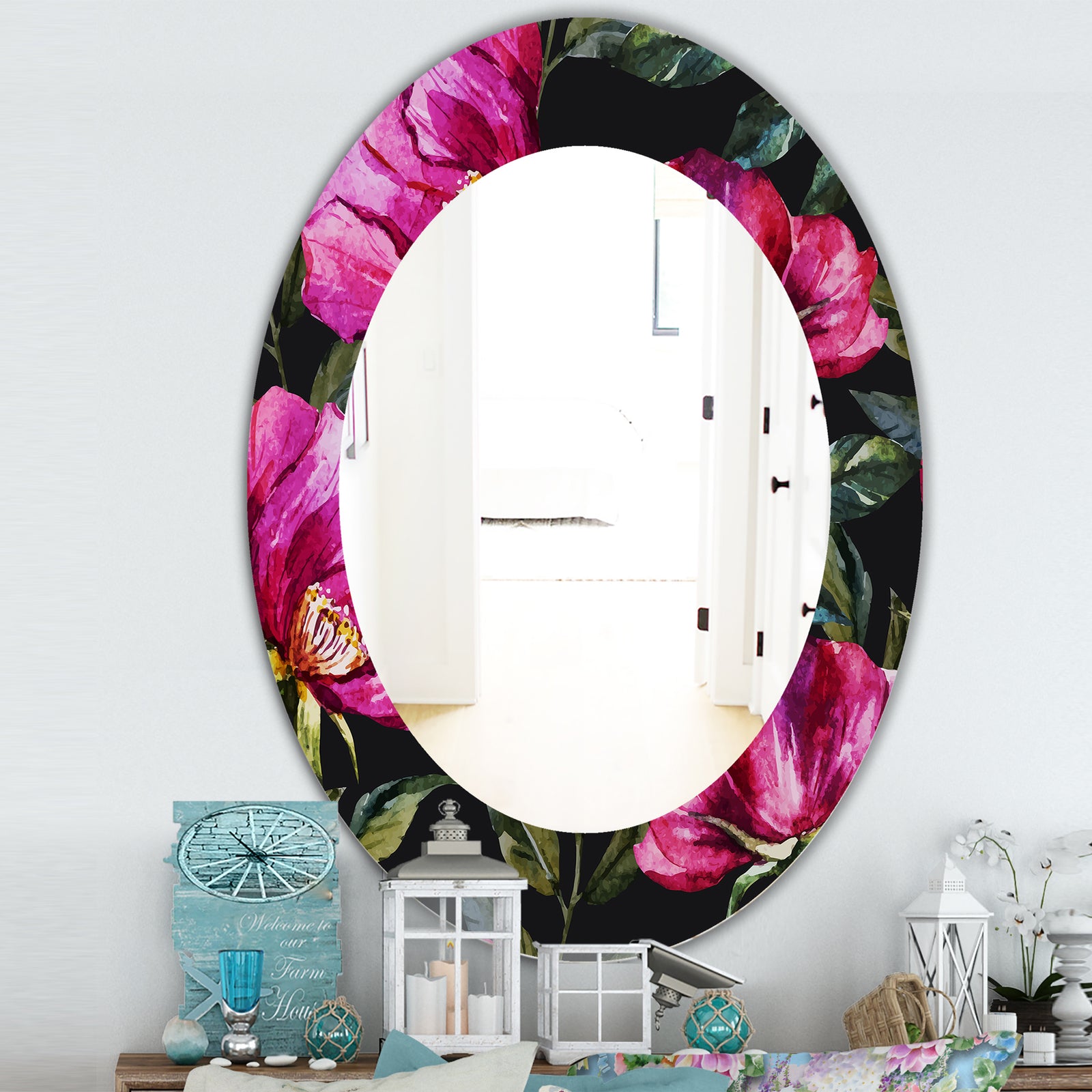 Obsidian Bloom 25 - Traditional Mirror - Oval or Round Wall Mirror