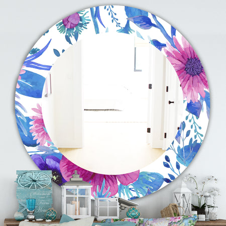 Purple Bloom 6 - Traditional Bathroom Mirror - Frameless Oval or Round Wall Mirror