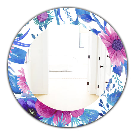 Purple Bloom 6 - Traditional Bathroom Mirror - Frameless Oval or Round Wall Mirror
