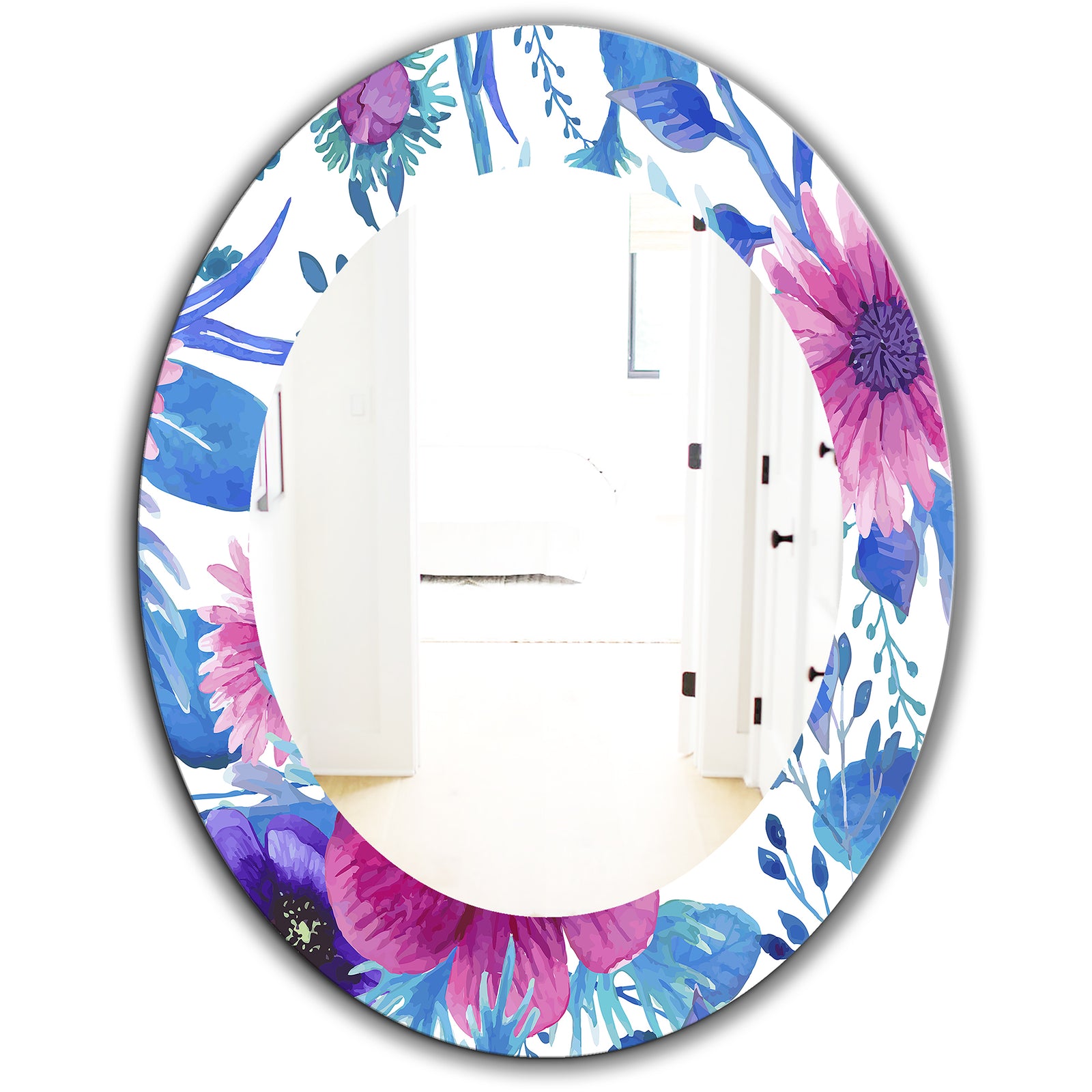 Purple Bloom 6 - Traditional Bathroom Mirror - Frameless Oval or Round Wall Mirror