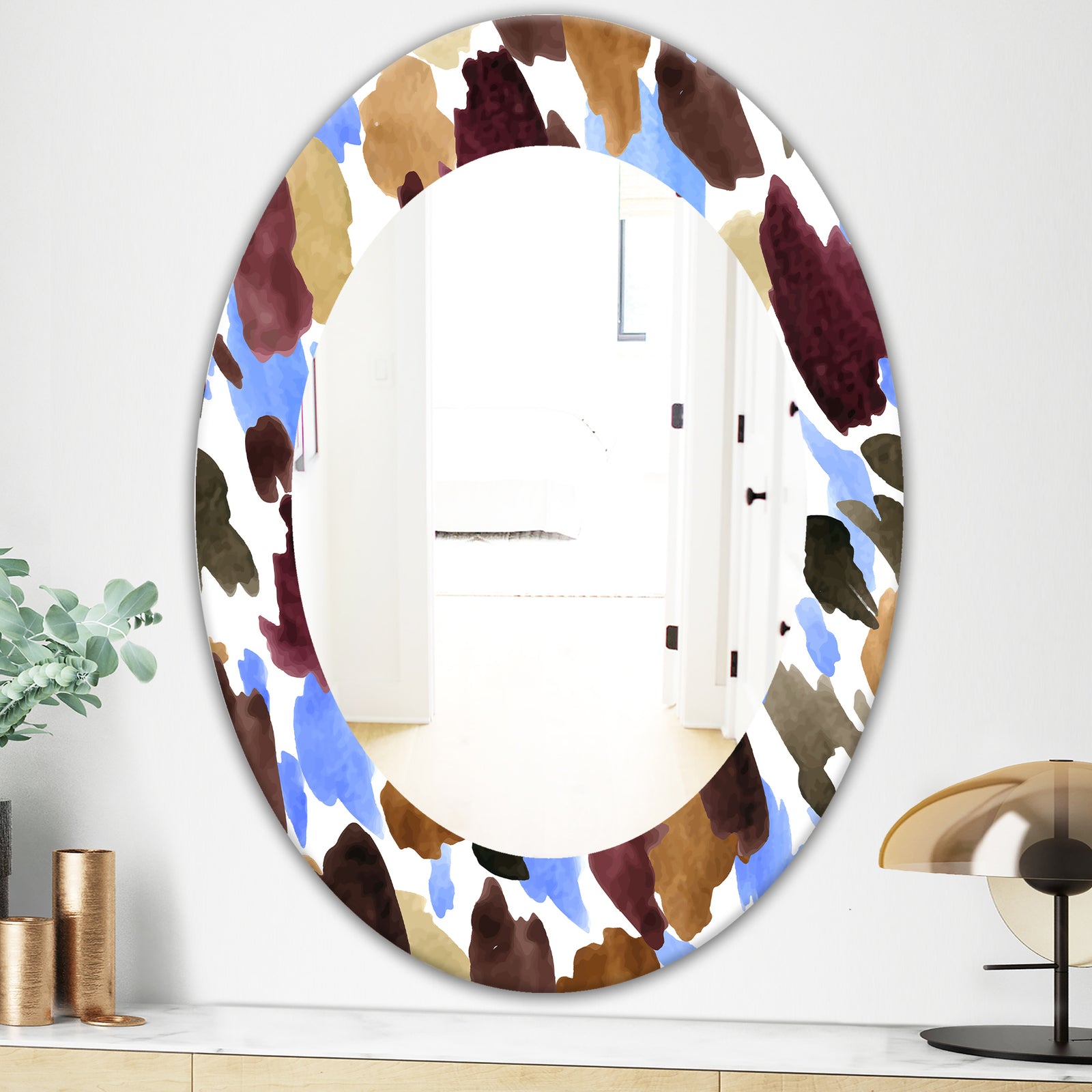 Burgundy Blue and Brown Leopard - Modern Mirror - Oval or Round Wall Mirror