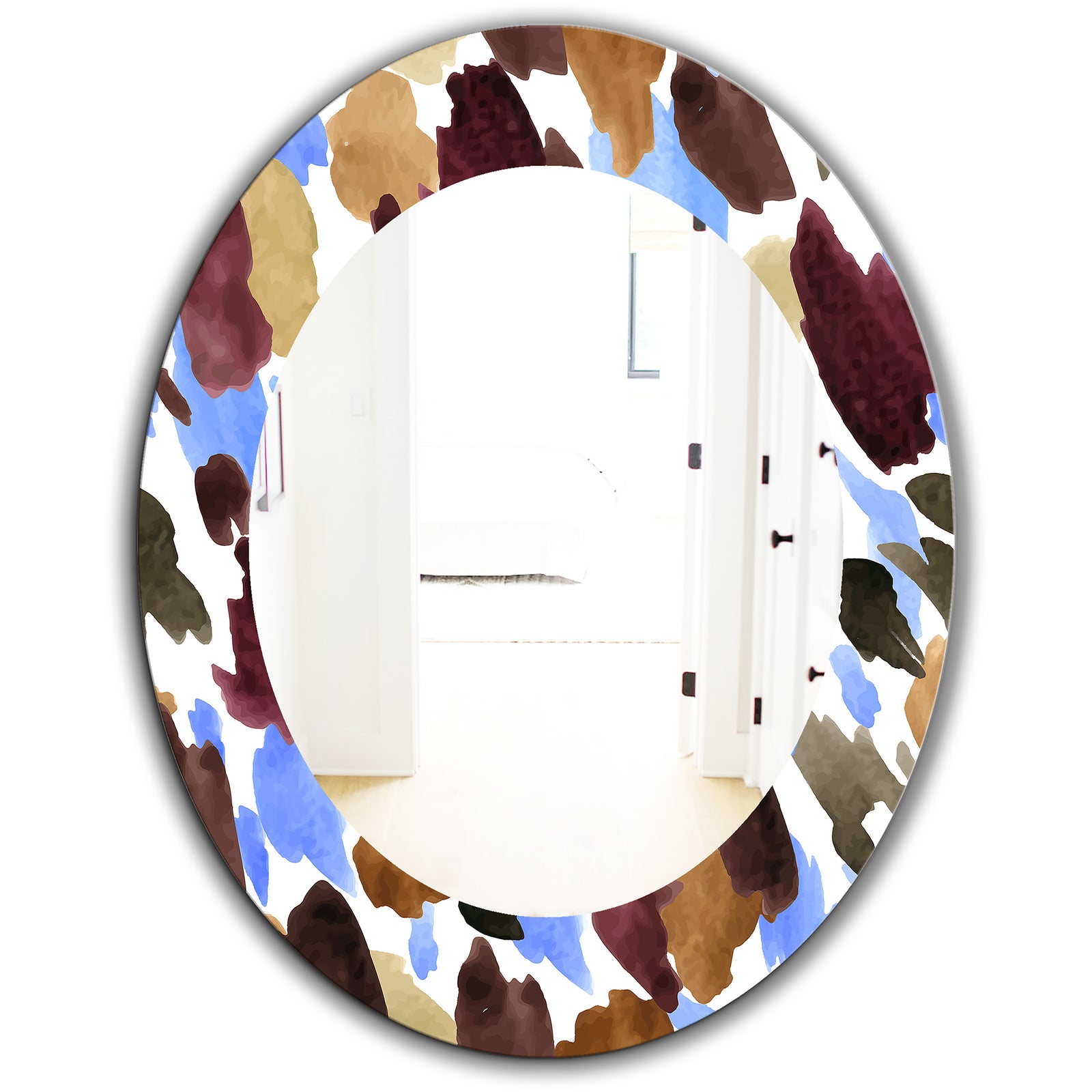Burgundy Blue and Brown Leopard - Modern Mirror - Oval or Round Wall Mirror
