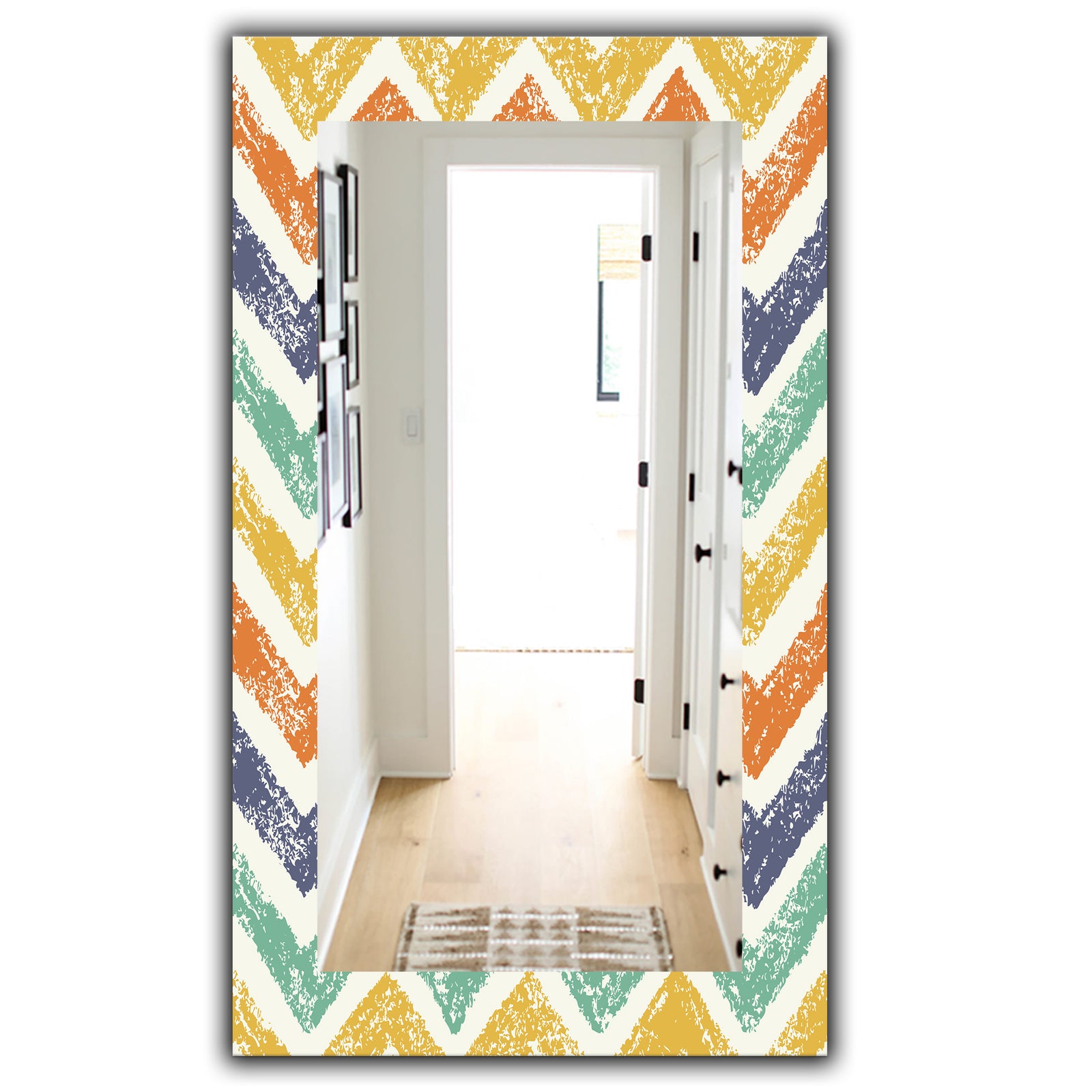 Retro Chevron In Orange Blue and Yellow - Bohemian and Eclectic Mirror - Frameless Modern Wall Mirror