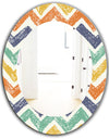 Retro Chevron In Orange Blue and Yellow - Bohemian and Eclectic Mirror - Frameless Oval or Round Wall Mirror