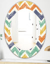 Retro Chevron In Orange Blue and Yellow - Bohemian and Eclectic Mirror - Frameless Oval or Round Wall Mirror