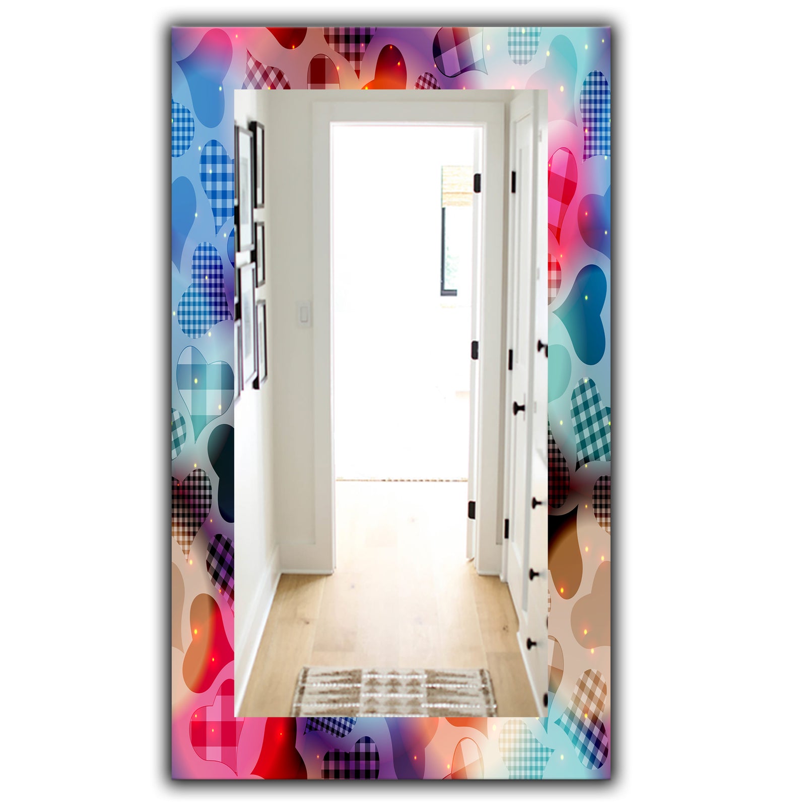 Floating Hearts With Squared Pattern - Modern Mirror - Vanity Mirror