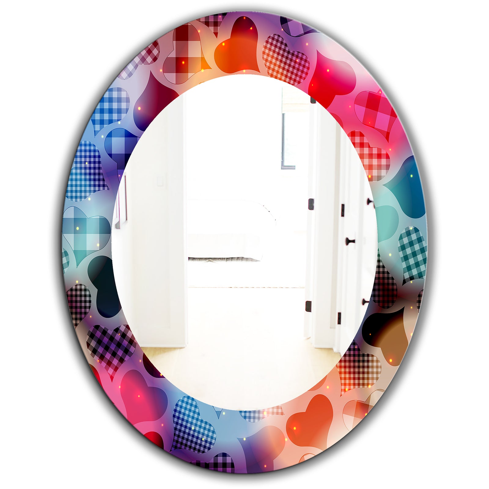Floating Hearts With Squared Pattern - Modern Mirror - Oval or Round Wall Mirror