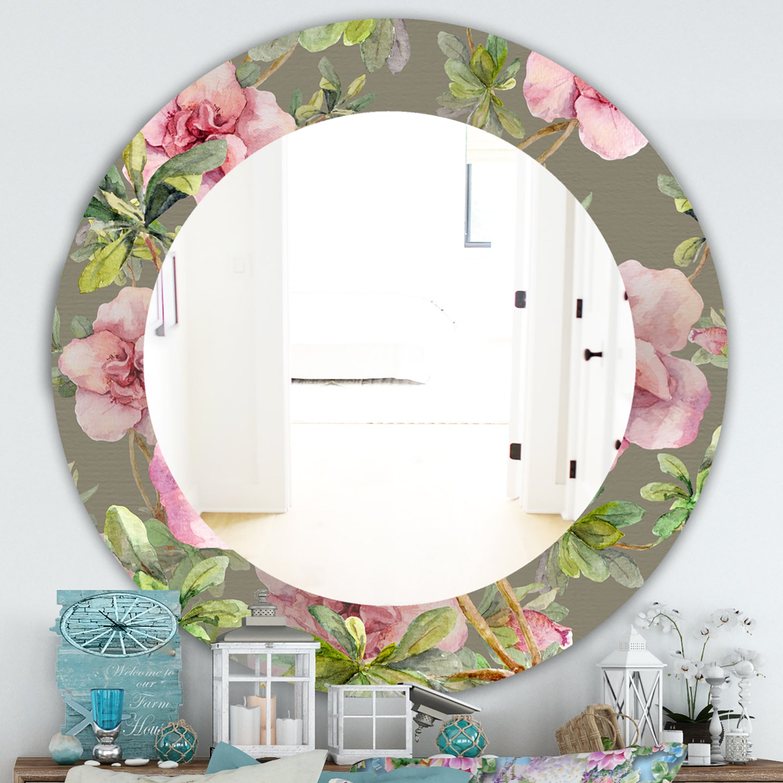 Pink Blossom 50 - Traditional Mirror - Oval or Round Wall Mirror