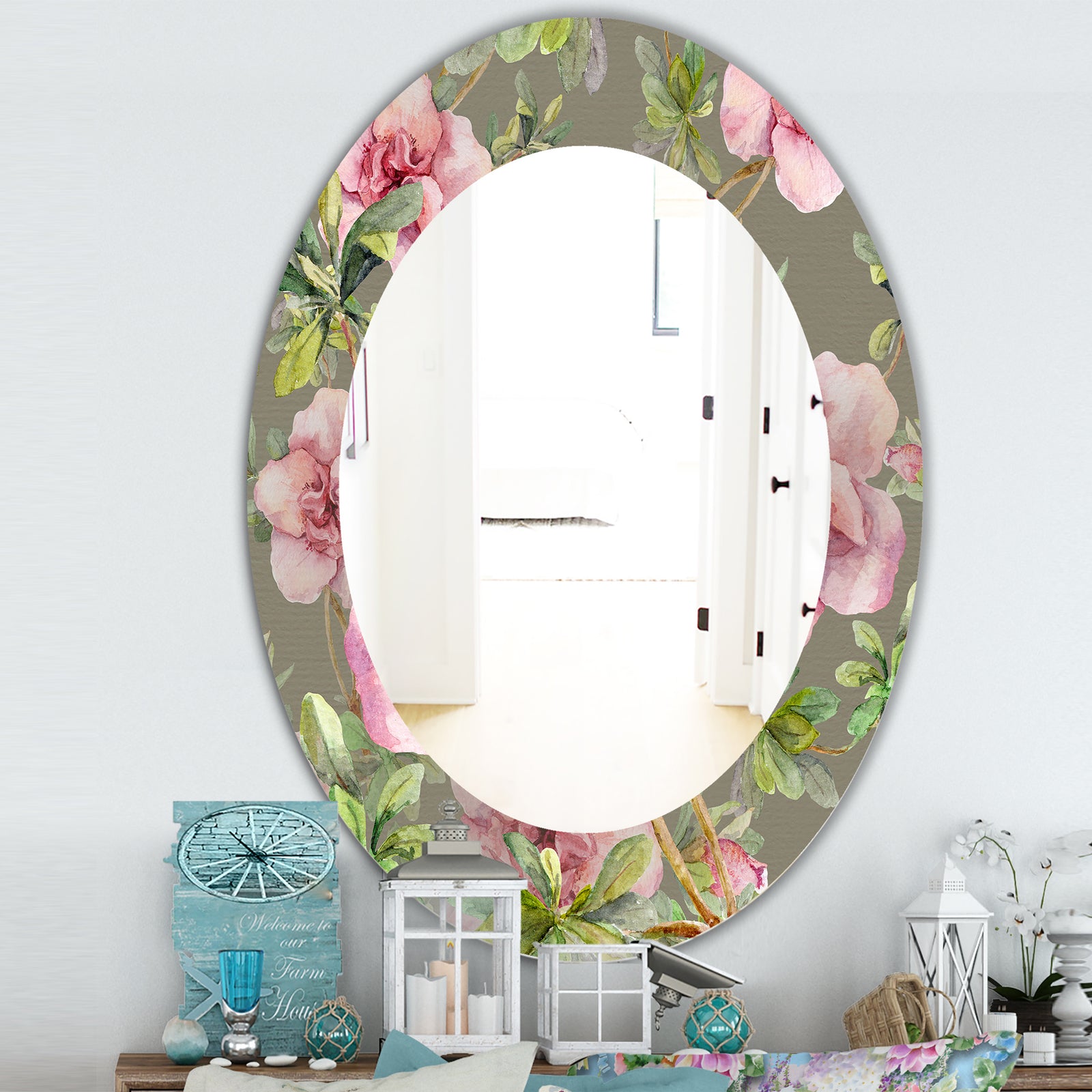 Pink Blossom 50 - Traditional Mirror - Oval or Round Wall Mirror