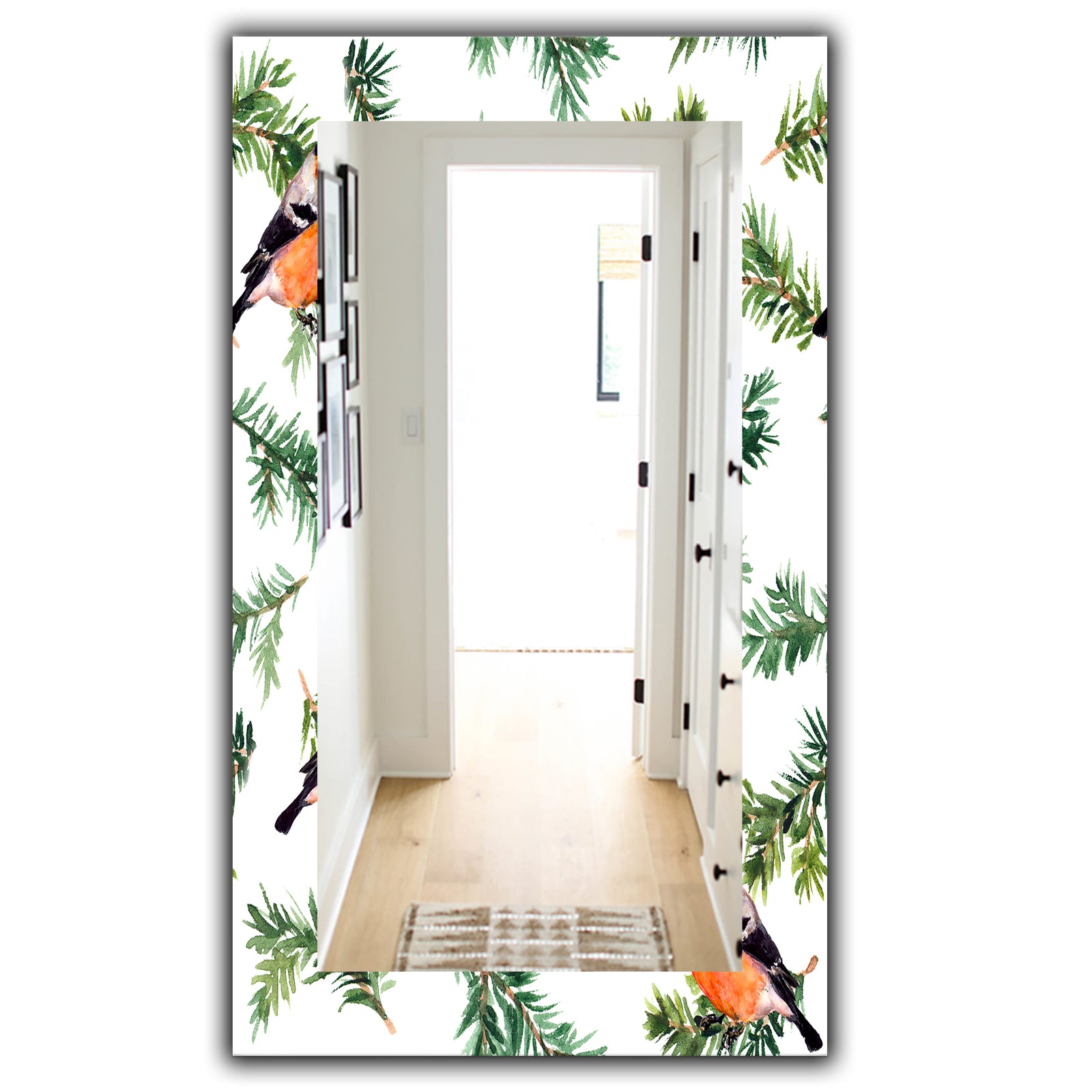 Robin Birds On Pine Branch - Traditional Mirror - Wall Mirror