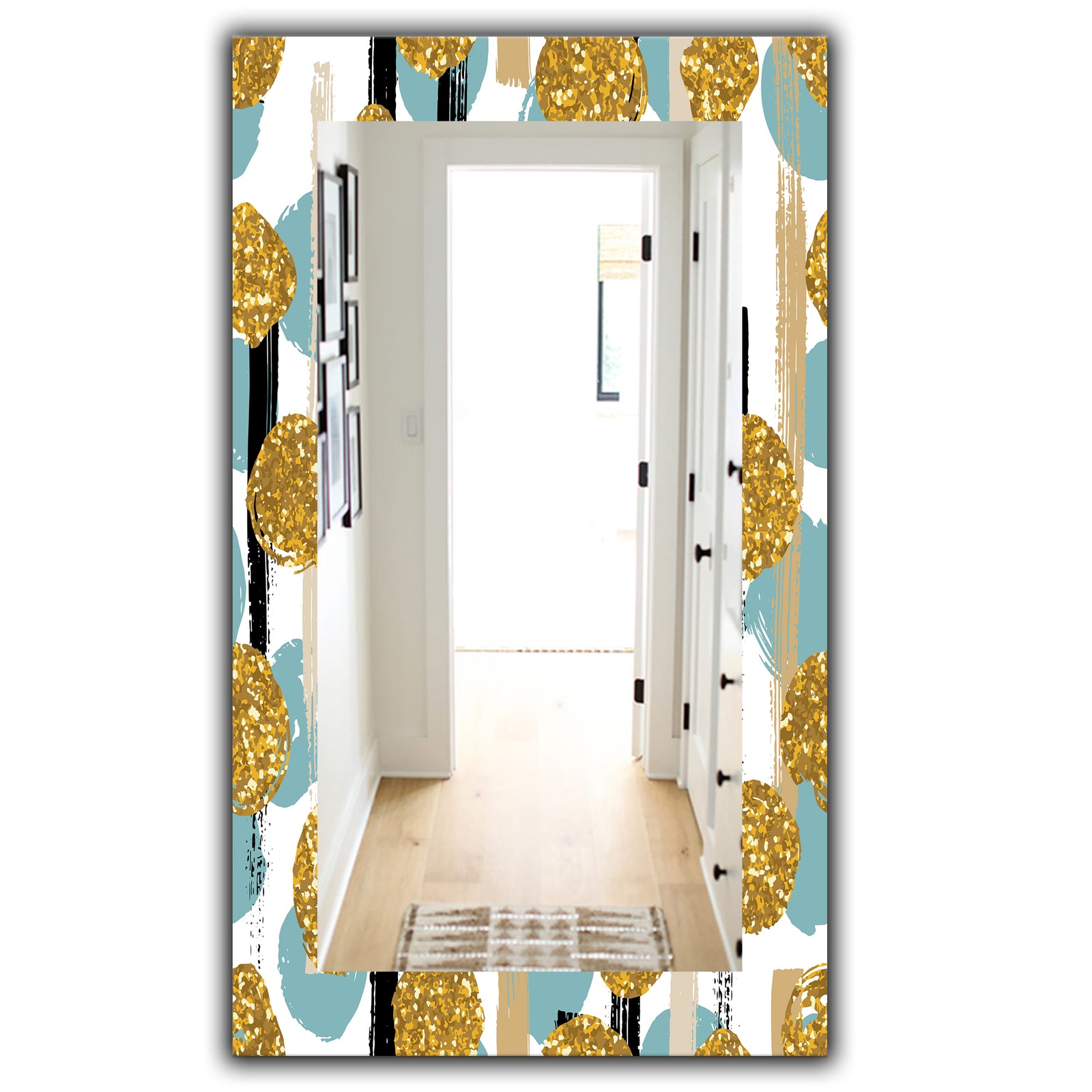 Hand Drawn Blue and Golden Glitter Circles - Modern Mirror - Vanity Mirror