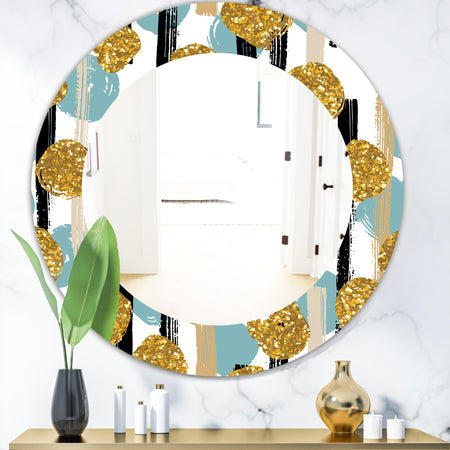 Hand Drawn Blue and Golden Glitter Circles - Modern Mirror - Oval or Round Wall Mirror