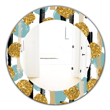 Hand Drawn Blue and Golden Glitter Circles - Modern Mirror - Oval or Round Wall Mirror