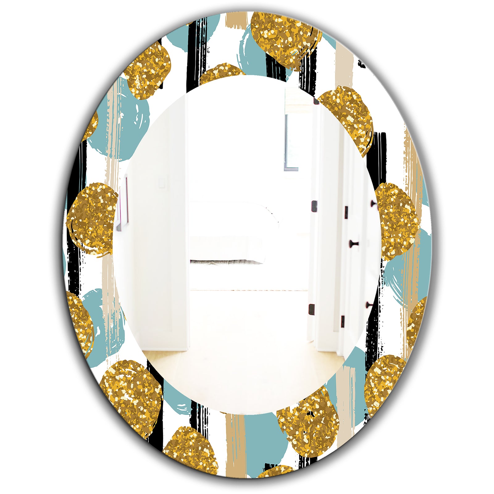 Hand Drawn Blue and Golden Glitter Circles - Modern Mirror - Oval or Round Wall Mirror