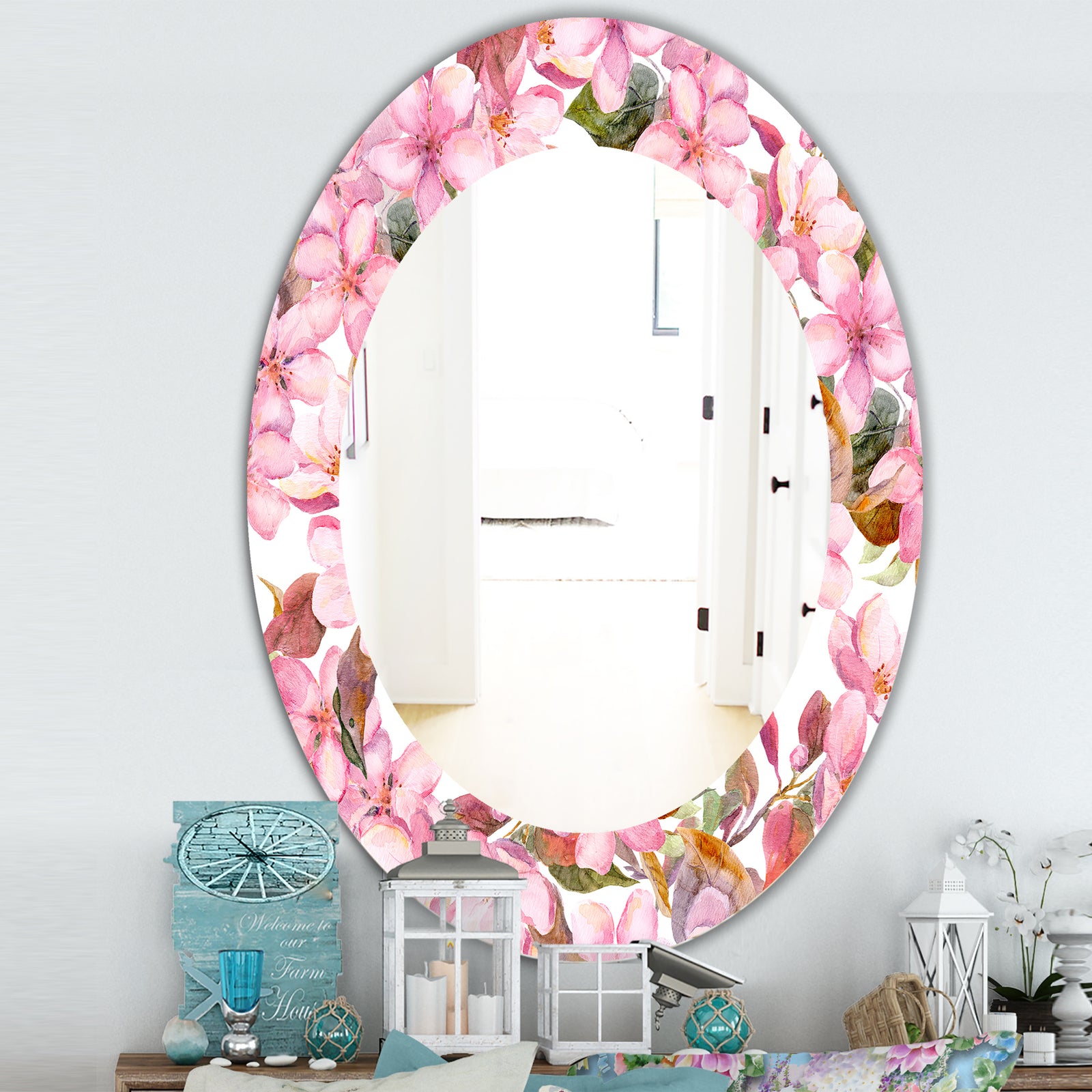 Pink Blossom 53 - Traditional Mirror - Oval or Round Wall Mirror