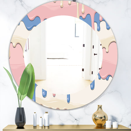 Pink Spheres 10 - Bohemian and Eclectic Mirror - Frameless Oval or Round Wall Mirror