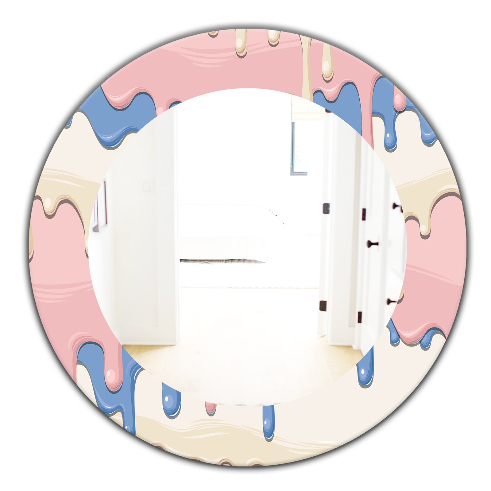 Pink Spheres 10 - Bohemian and Eclectic Mirror - Frameless Oval or Round Wall Mirror