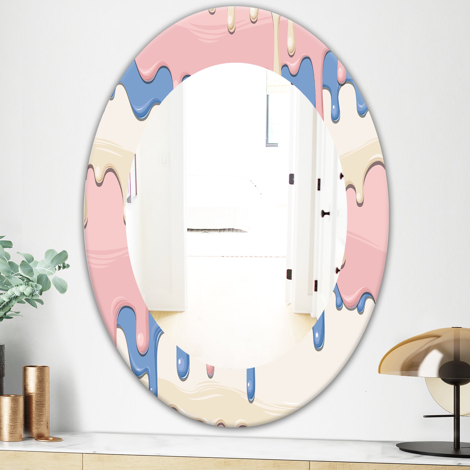 Pink Spheres 10 - Bohemian and Eclectic Mirror - Frameless Oval or Round Wall Mirror