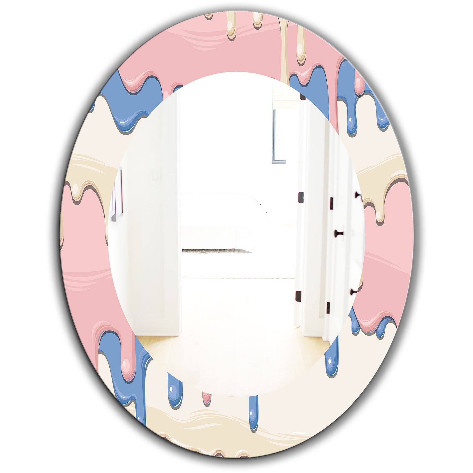 Pink Spheres 10 - Bohemian and Eclectic Mirror - Frameless Oval or Round Wall Mirror