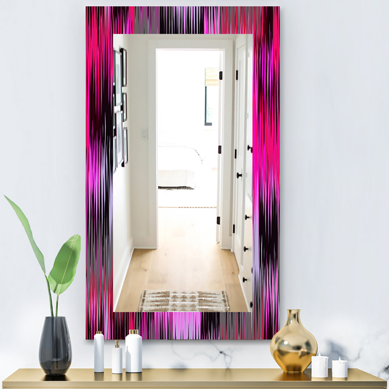 Black and Purple Ikat - Modern Mirror - Wall Mirror