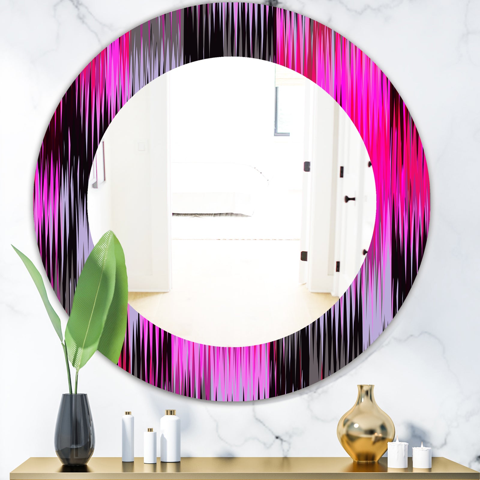 Black and Purple Ikat - Modern Mirror - Oval or Round Wall Mirror