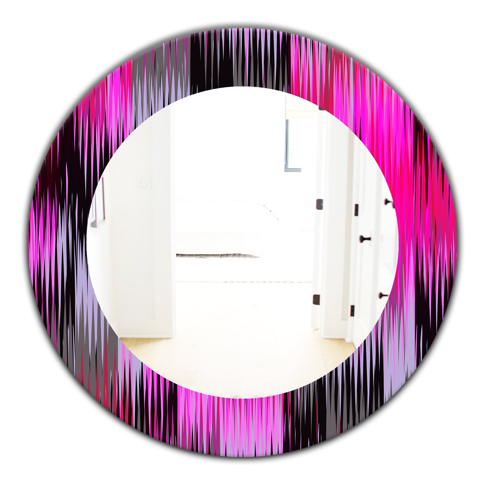 Black and Purple Ikat - Modern Mirror - Oval or Round Wall Mirror