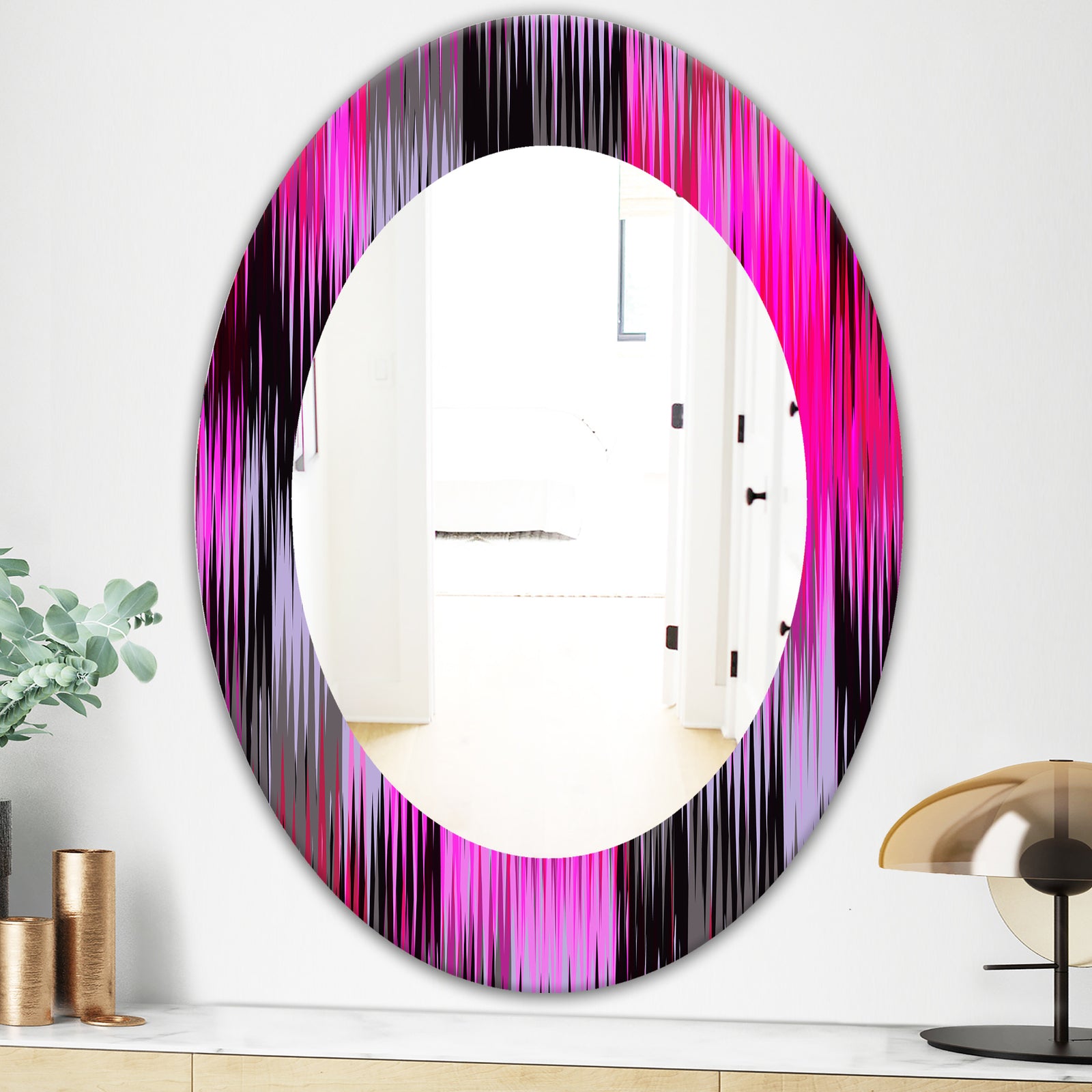 Black and Purple Ikat - Modern Mirror - Oval or Round Wall Mirror