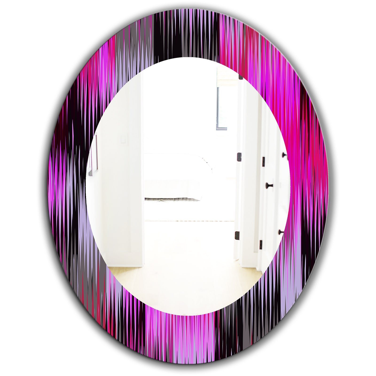 Black and Purple Ikat - Modern Mirror - Oval or Round Wall Mirror