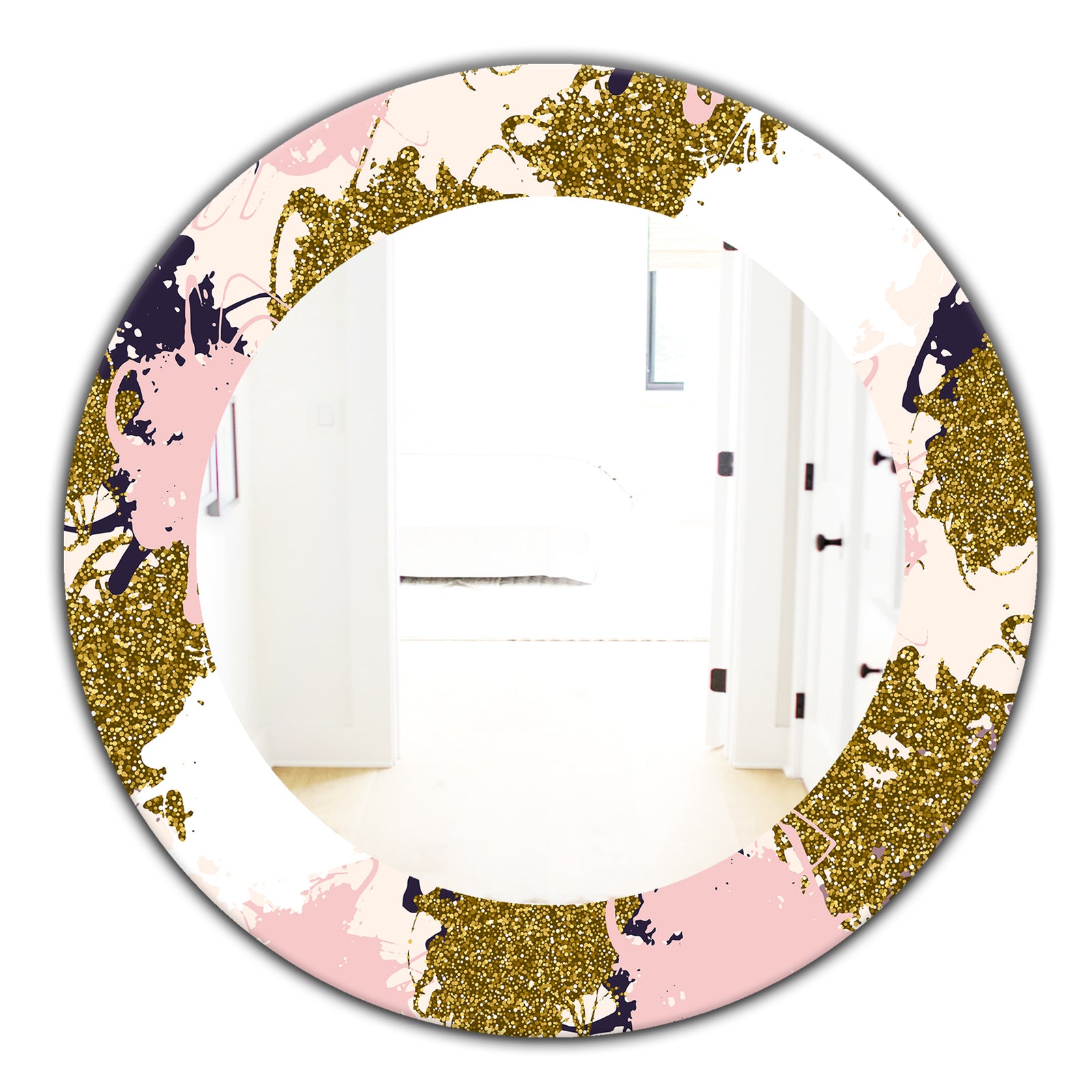 Pink Spheres 11 - Modern Mirror - Frameless Oval or Round Wall Mirror
