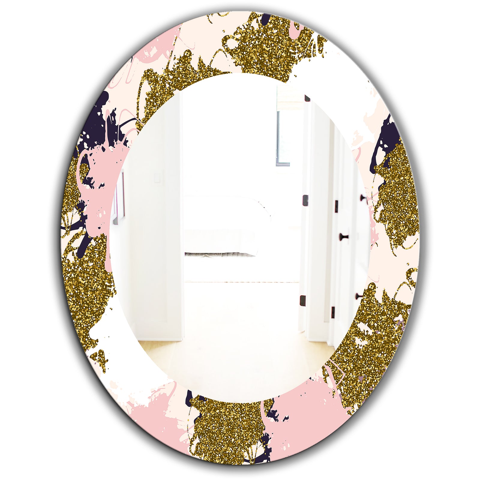 Pink Spheres 11 - Modern Mirror - Frameless Oval or Round Wall Mirror