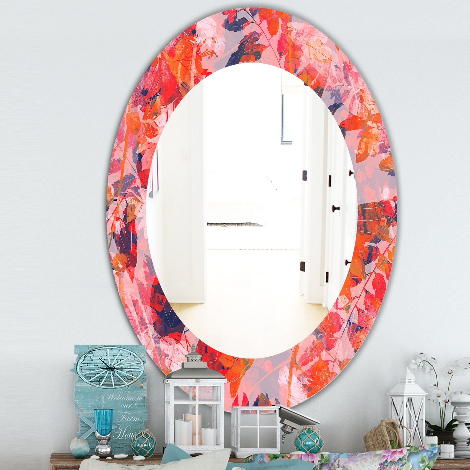 Pink Spheres 12 - Traditional Mirror - Frameless Oval or Round Wall Mirror