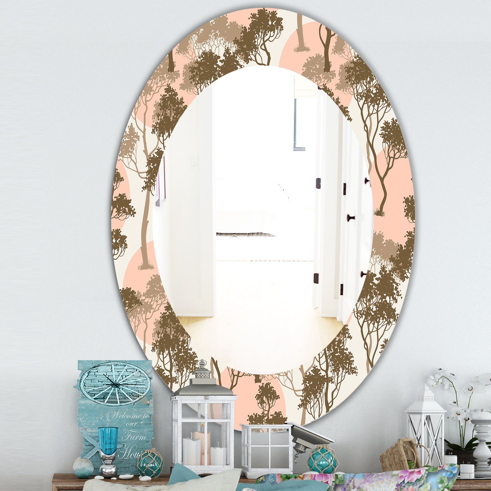 Trees Under The Full Moon In Forest - Traditional Mirror - Oval or Round Wall Mirror