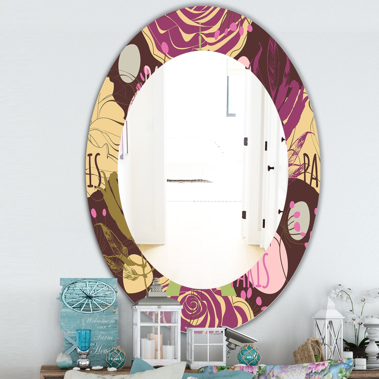 Retro Rose - Traditional Mirror - Oval or Round Wall Mirror