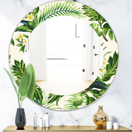 Tropical Leaves Green - Bohemian and Eclectic Mirror - Oval or Round Wall Mirror