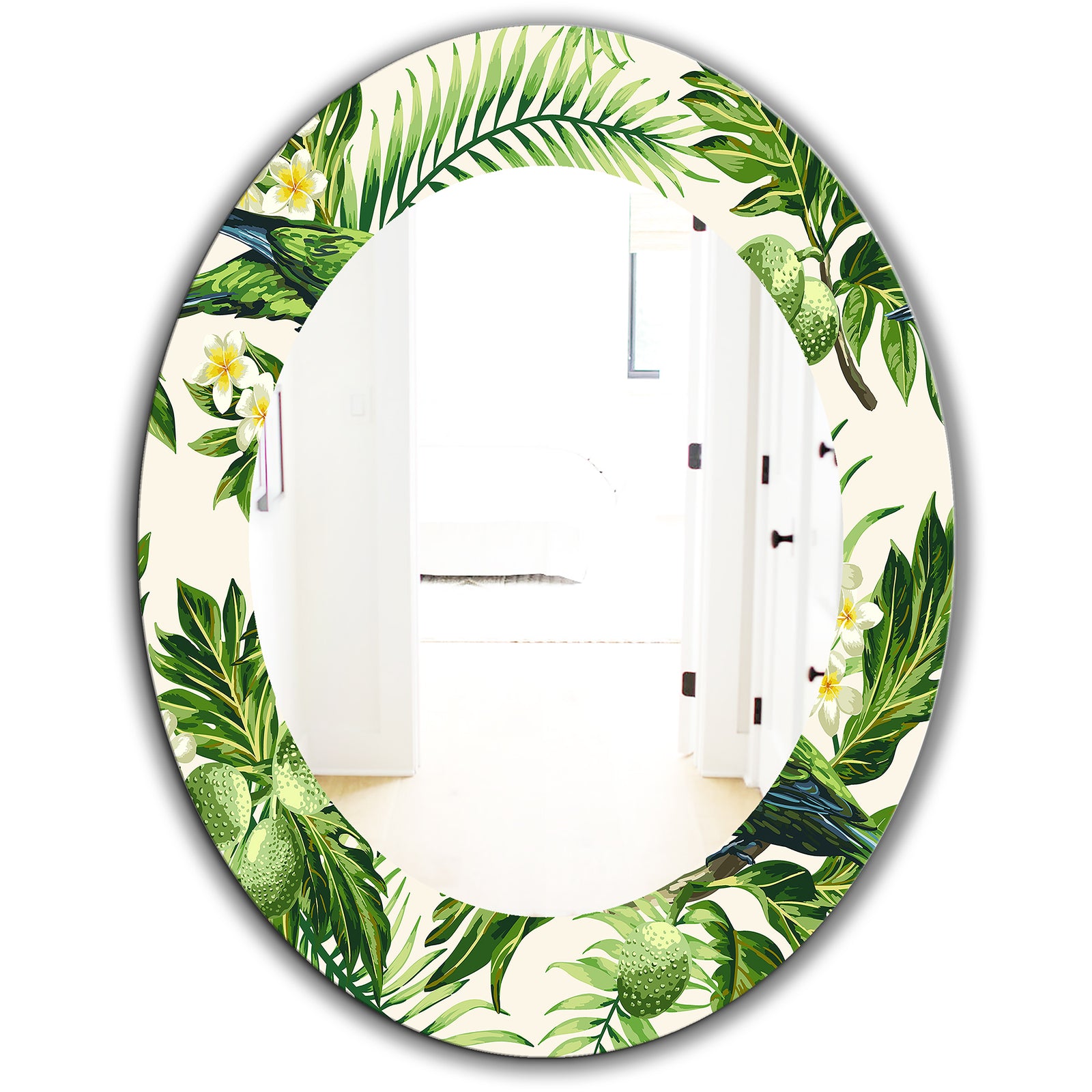 Tropical Leaves Green - Bohemian and Eclectic Mirror - Oval or Round Wall Mirror