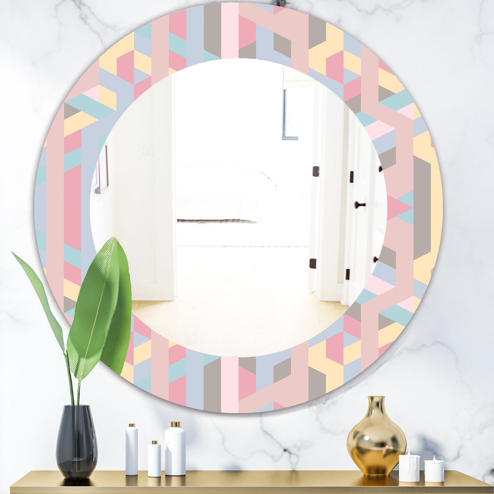 Pastel Dreams 6 - Modern Mirror - Frameless Oval or Round Wall Mirror