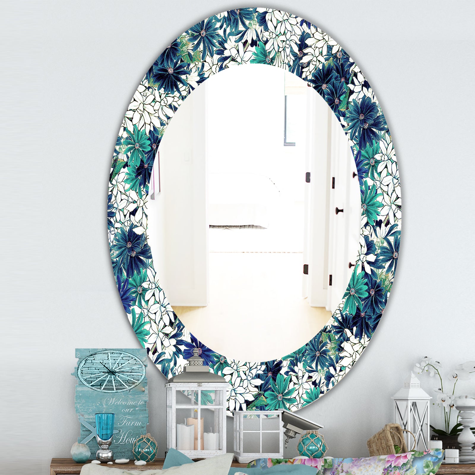 Turquoise Of Flowers - Traditional Mirror - Oval or Round Wall Mirror