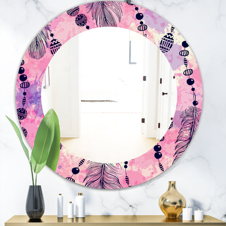 Feathers 30 - Bohemian and Eclectic Mirror - Frameless Oval or Round Wall Mirror