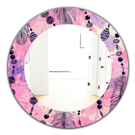 Feathers 30 - Bohemian and Eclectic Mirror - Frameless Oval or Round Wall Mirror