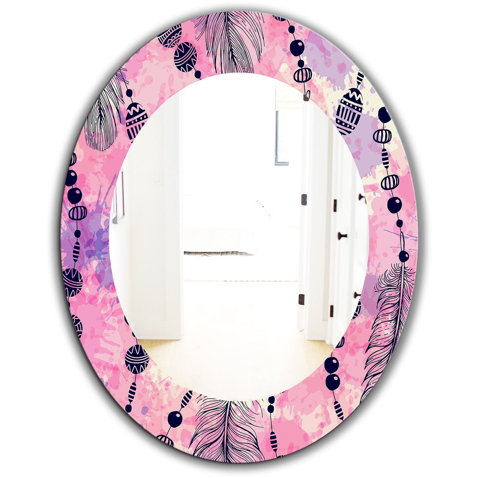 Feathers 30 - Bohemian and Eclectic Mirror - Frameless Oval or Round Wall Mirror