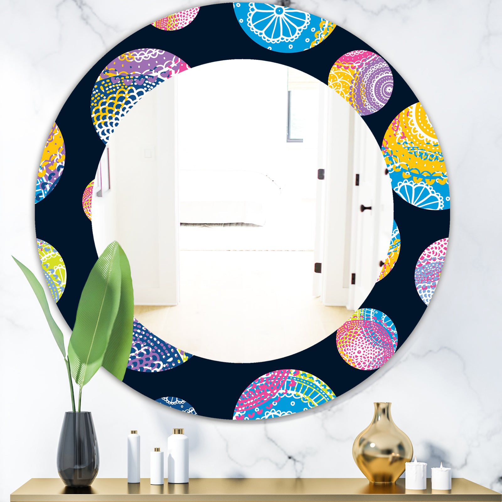 Lace Patterned Circles - Modern Mirror - Oval or Round Wall Mirror